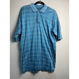 Bolle Golf Blue Grid Mercerized Cotton Polo Shirt Men Medium Short Sleeve Sporty